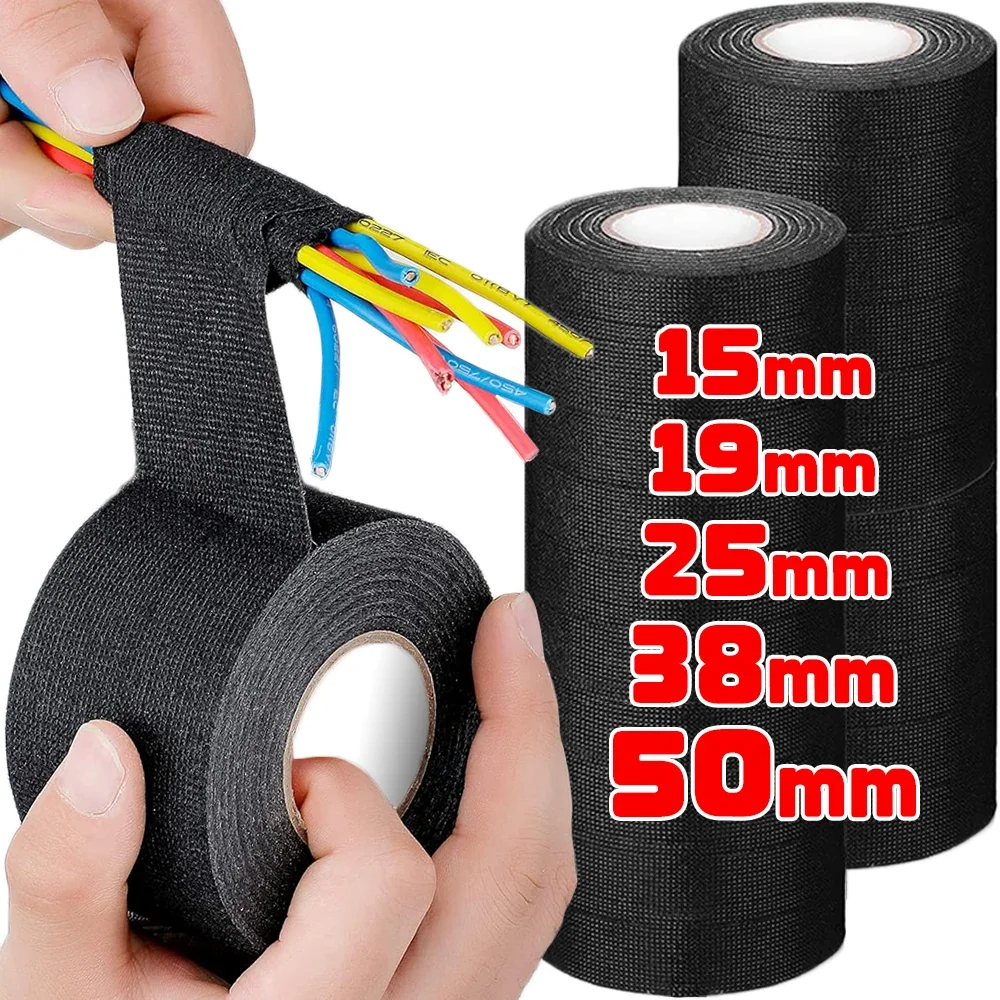 Electrical Tape Heat Resistant Wire Harness Bundle Insulation Auto Wiring Fabric Cloth Wrap Black Waterproof Cable Adhesive Tape