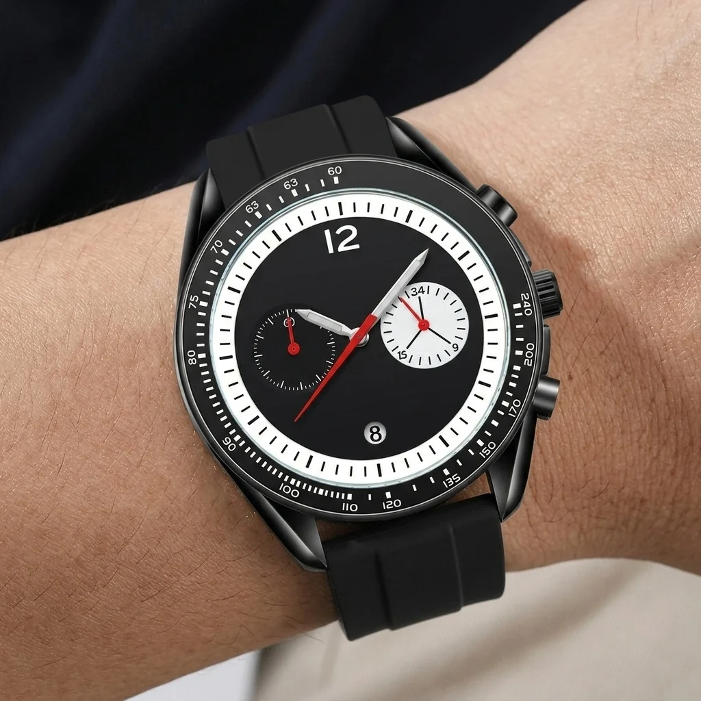 Black White Two-color Creative Dial Cool Niche Design Hot Sell Quartz Watch Men Multifunctional Personalized Unique Men Clock