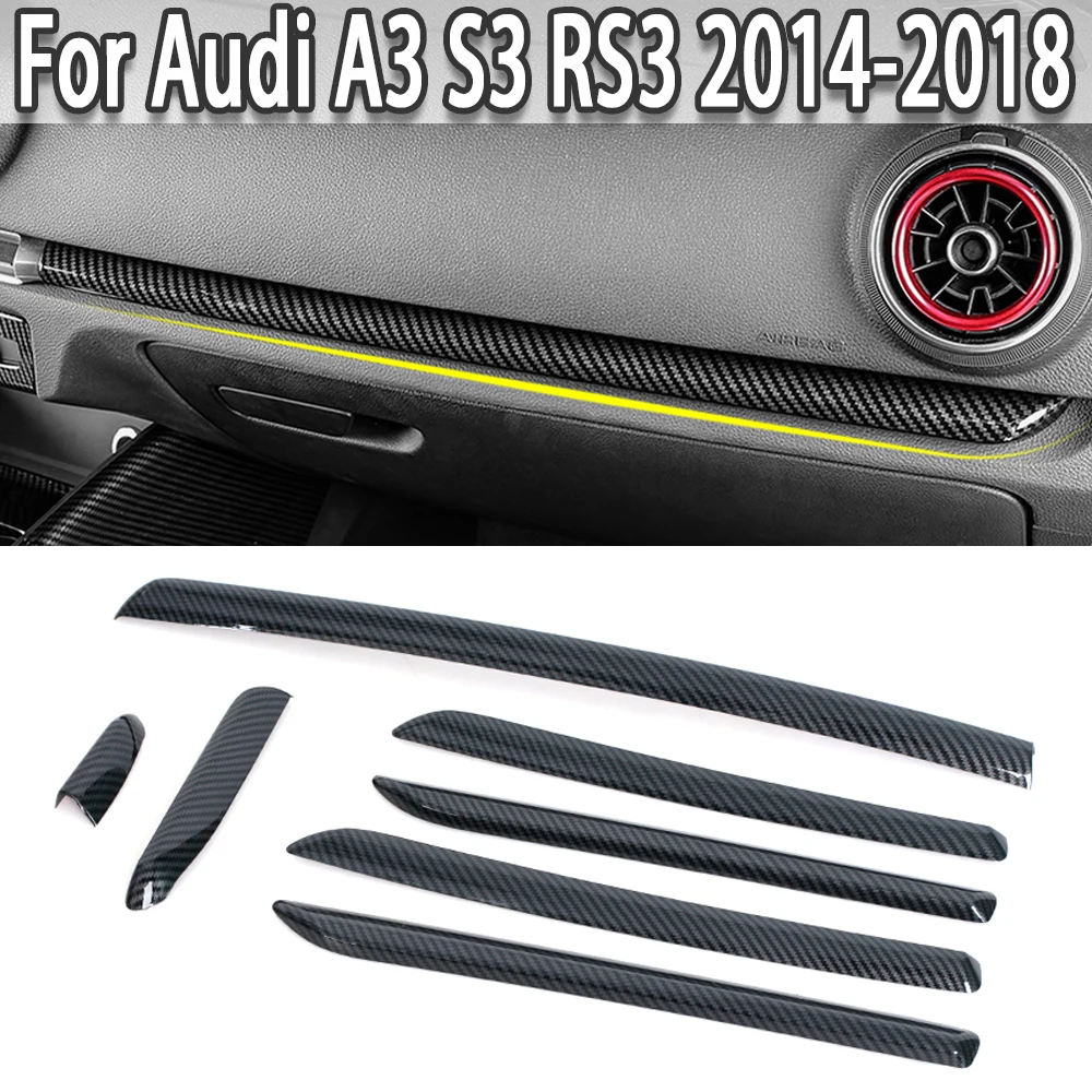 Car LHD Center Console Door Panel Carbon Fiber Trim ABS For Audi A3 S3 RS3 2014-2018 Interior Moldings Cover Trims