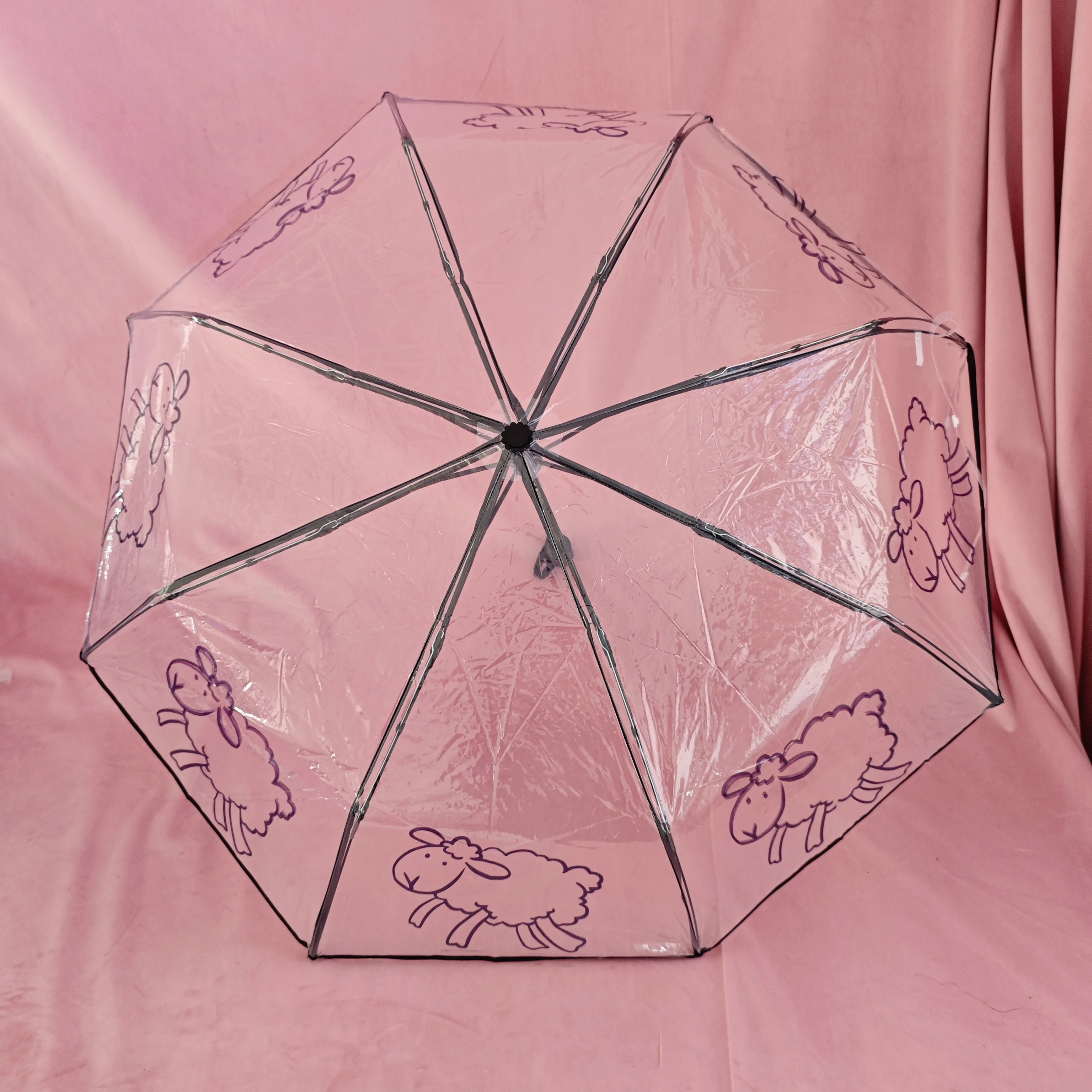 1 Piece of Sheep Pattern Pvc Material Transparent Umbrella, Waterproof and Windproof, Portable Umbrella, Suitable for Travel and Work Clothing