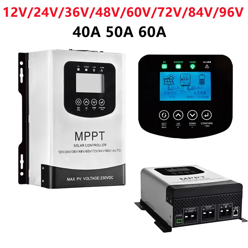 12V/24V/36V/48V/60V/72V/84V/96V 40A 50A 60A MPPT Solar Charge Discharge Controller PV Regulator Photovoltaic System Solar Charge