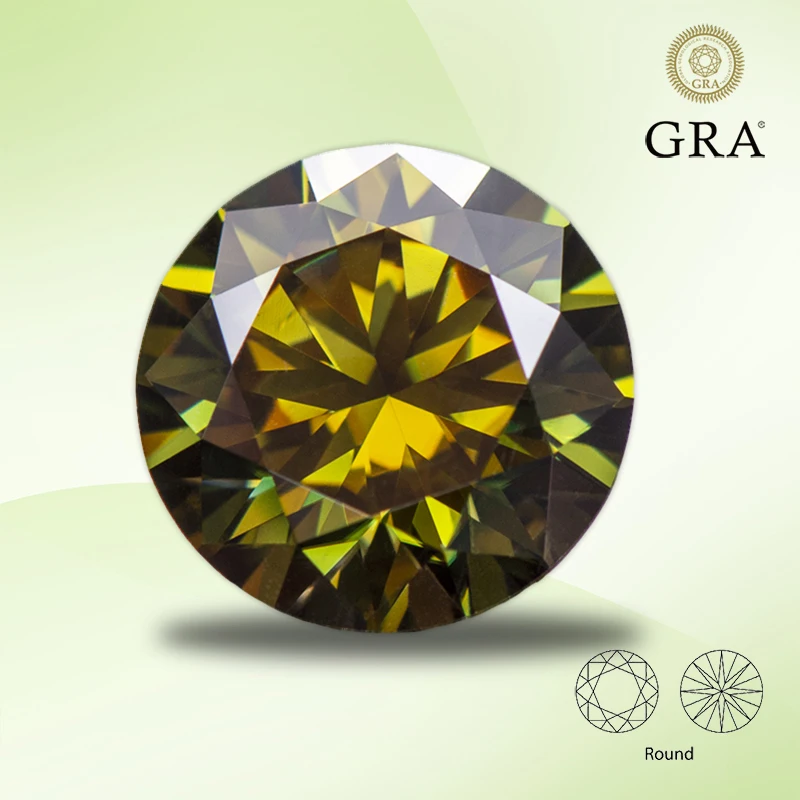 Moissanite Diamond Primary Color Yellow Green Round Cut Lab Grown Gemstone for Charms Women Jewel Making with GRA Certificate