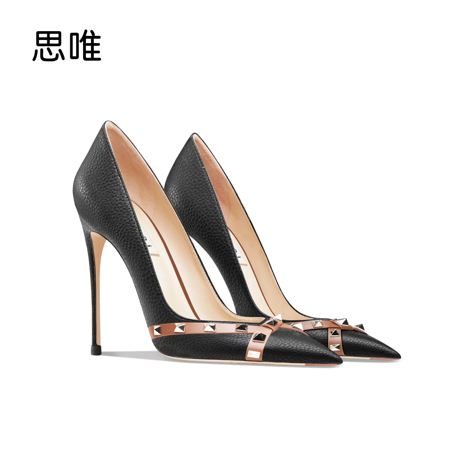 Heels for women luxury women\'s shoes 2024 Star Style Fashion Leather Pumps Brand Rivets High Heels Shoes Sexy Party Pointed Toe