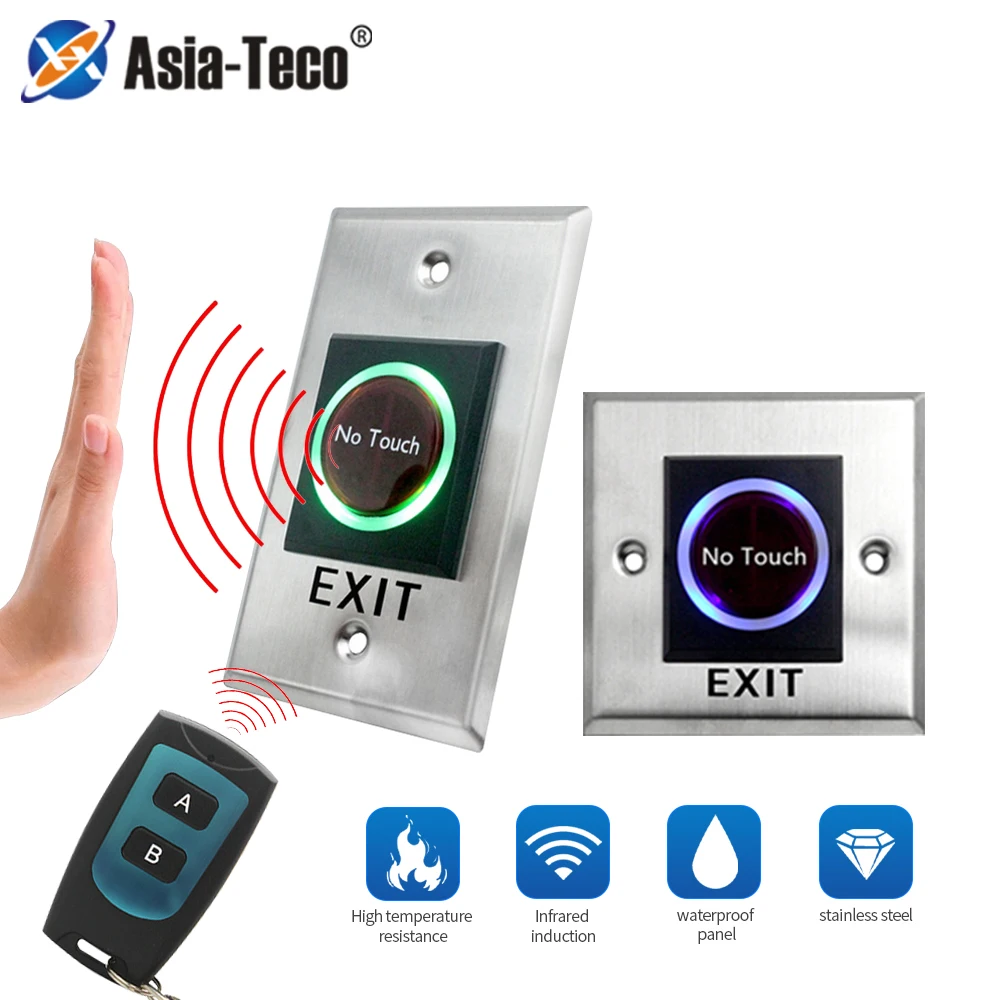 Non Touch Exit Button 433MHz Door Release Push Switch For Access Control System COM NO NC with Double Button Remote Control