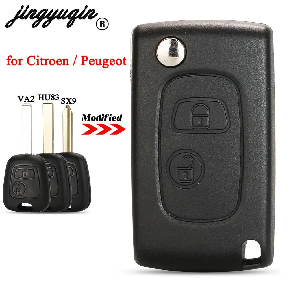 jingyuqin Modifid For Citroen C2 C3 C4 Fit Peugeot 107 2008 Flip Remote Key Case Shell Blank HU83 HCA VA2 SX9 Blade Replacement