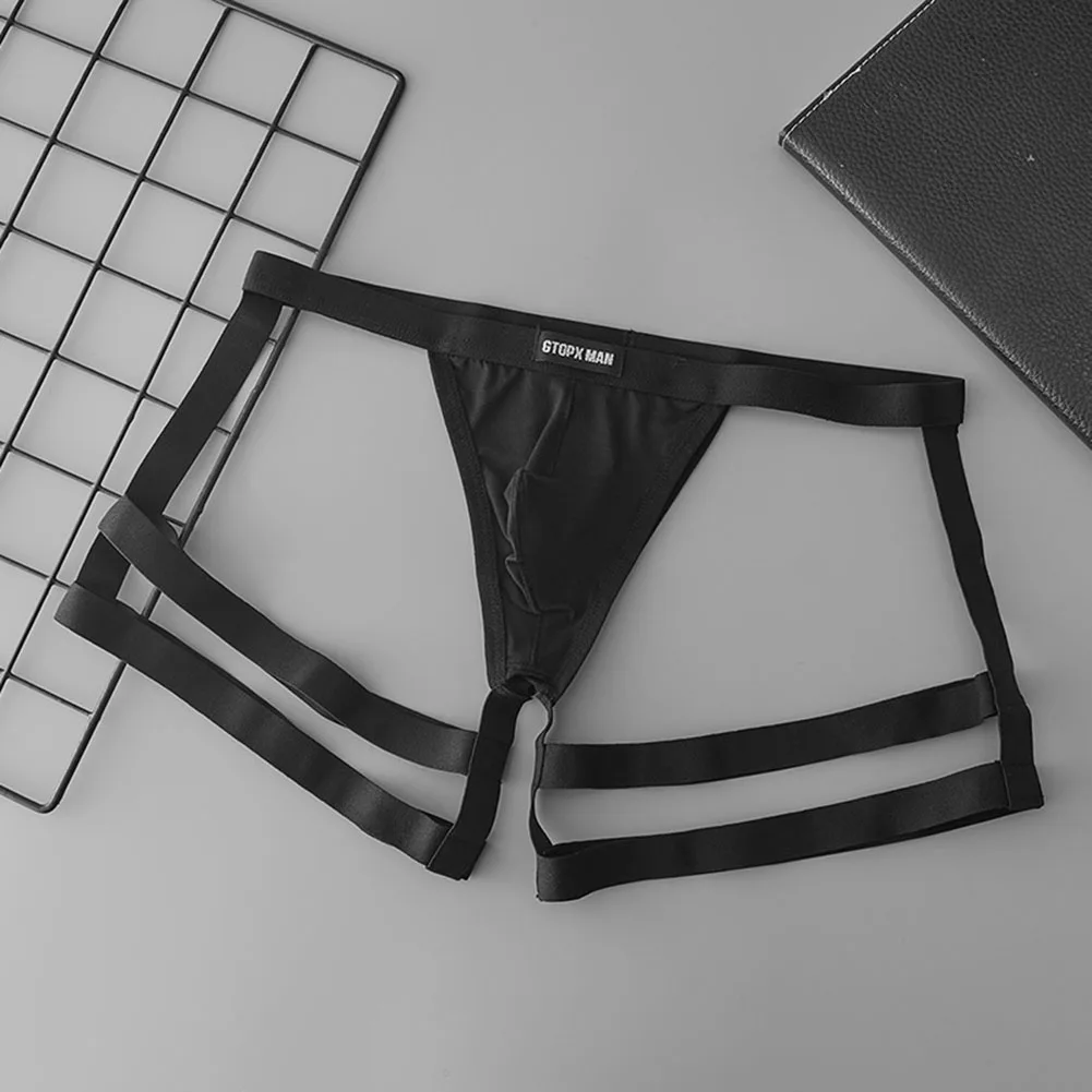

Men Suspender Breathable Soft Thong Hollow Out Briefs U Convex Pouch Elastic Panties Low Rise Underpants Erotic Hombre Lingerie