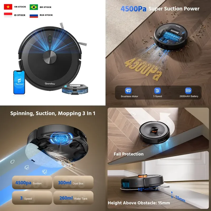 for Teendow Smart Home LDS Laser Robot Vacuum Cleaner Automatic Mop Washer Sweeping Cleaning Machine