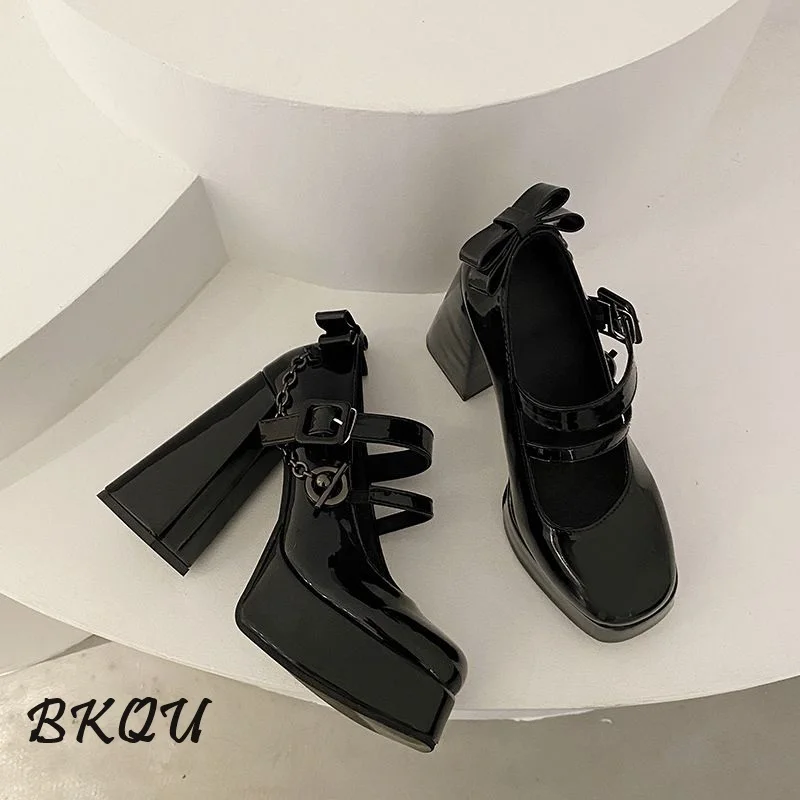 BKQU 2024 New Chunky French Waterproof Platform Mary Jane Single Shoe Women 12cm Fashion Spice Barbie Heels