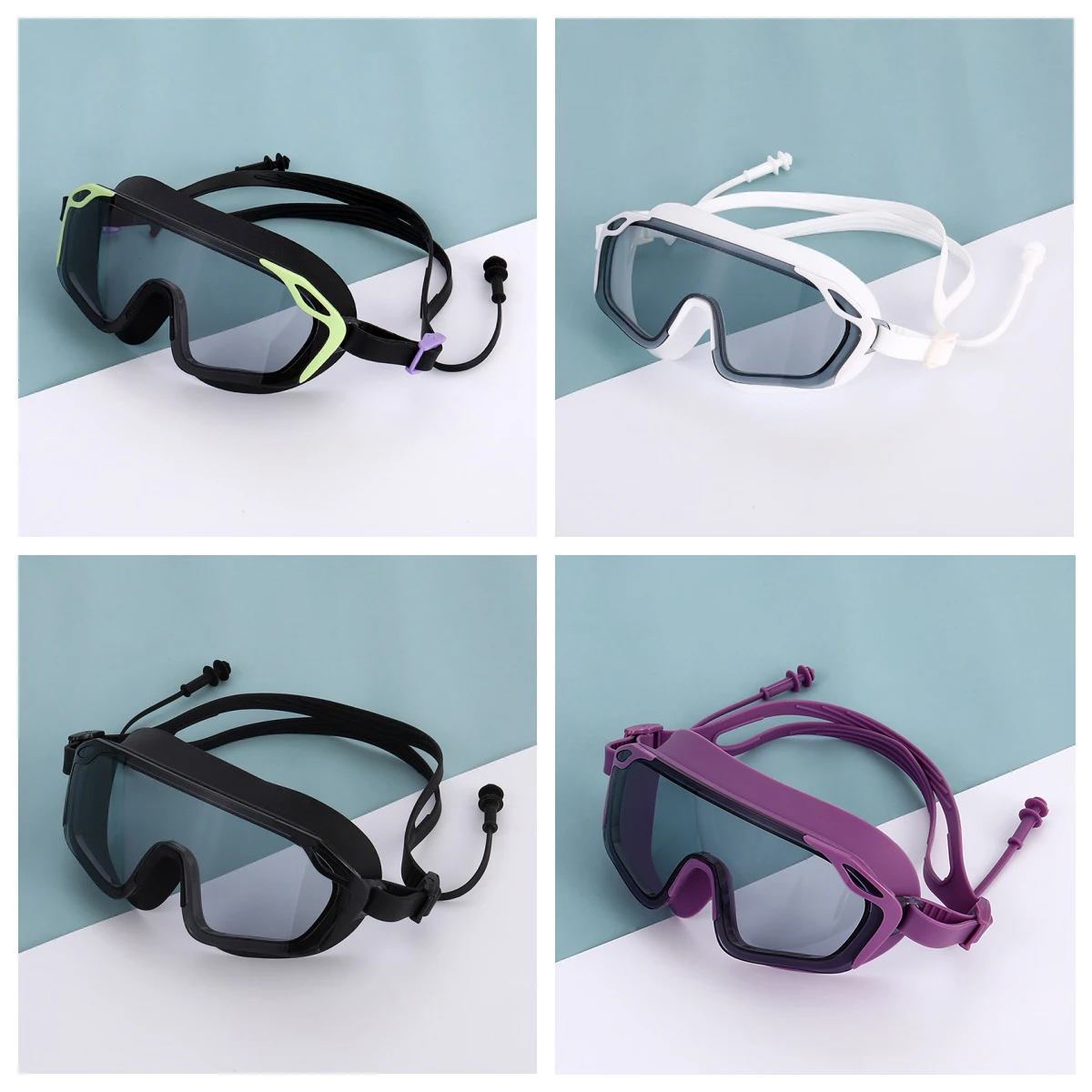 نظارات سباحة بدون إطار عالية الدقة مضادة للضباب للرجال والنساء UV400 مرآة مطلية بإطار كبير من السيليكون نظارات سباحة مقاومة للماء