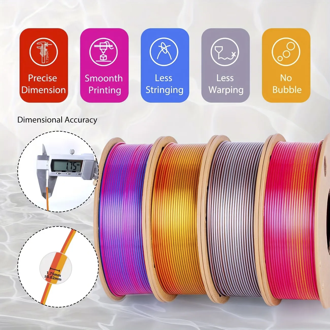 0.25KG Silk Color PLA 3D Printer Filament, Dual or Tri Color Shiny PLA Filament 1.75mm extures, 360° Spin Unveils Varied Colors