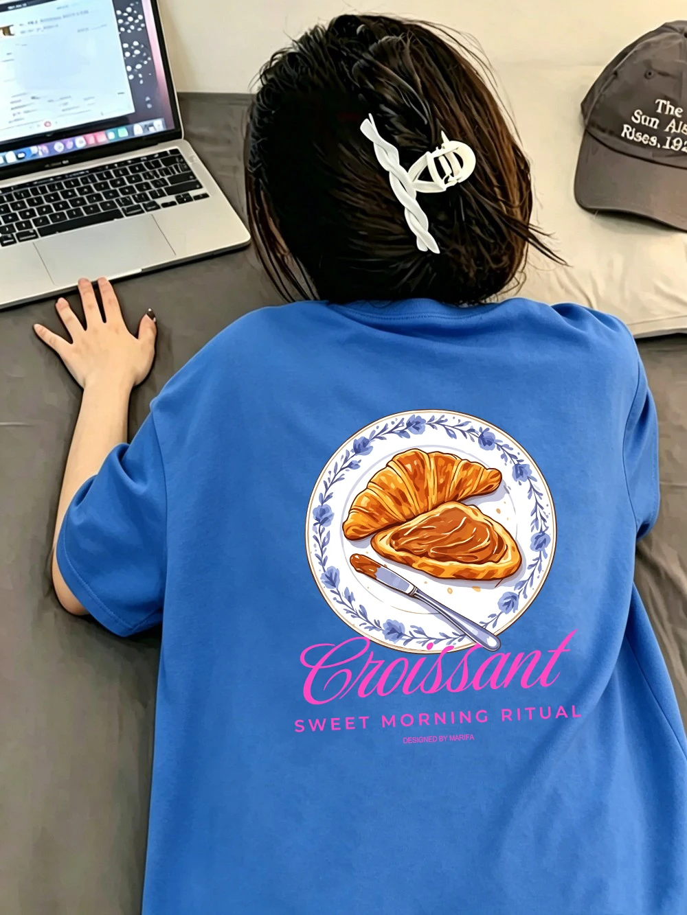 100% Cotton Womens T-Shirts Summer Croissant Sweet Morning Ritual Prints Tops Comfortable Soft O-Neck T Shirt Casual Clothes