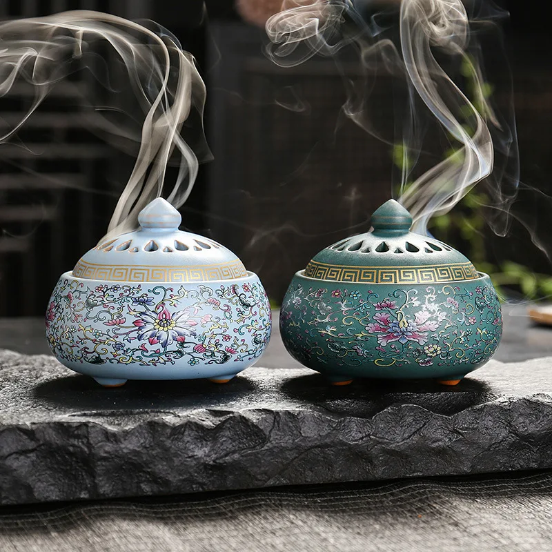 Enamel Backflow Incense Burner 2025 Ceramics 4 Hours Coil Incense Base Implies Beauty for Home Decor Ornaments