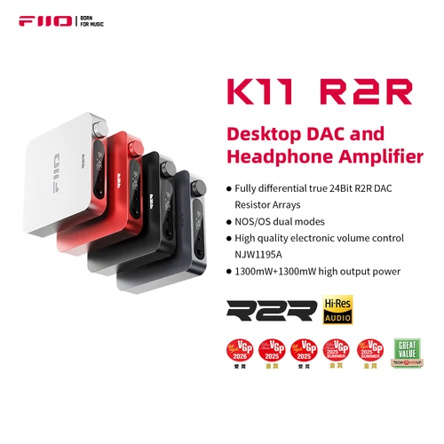 FiiO K11 R2R DAC y amplificador de auriculares para audio doméstico o PC, 6,35 mm y 4,4 mm equilibrado, RCA, coaxial, óptico, 384 kHz/24 bits