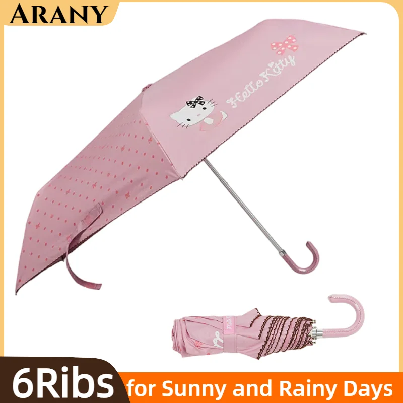 

ARANY Ultra-light Kids Umbrella 6 Ribs Curved Hook Leather Handle Folding Umbrellas Pink Sun Umbrella High Quality Ladies' Gift