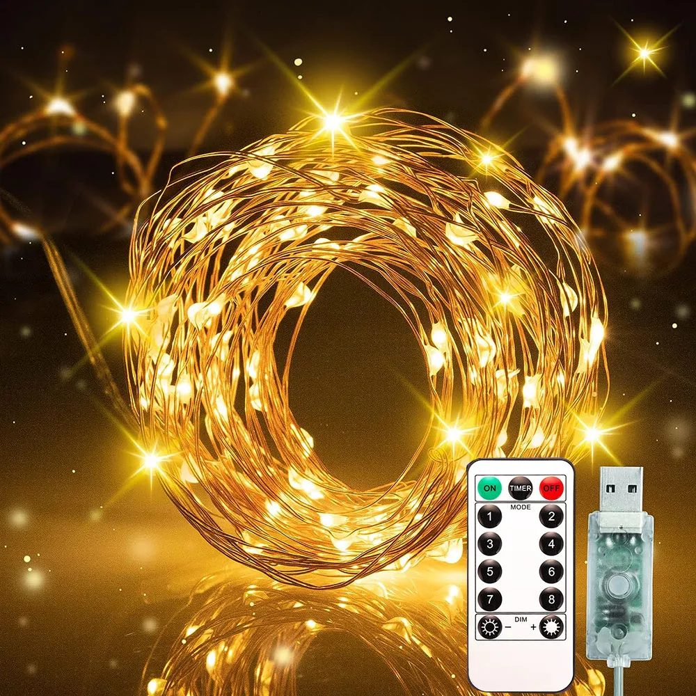 

LED Fairy Starry String Light Copper Wire Outdoor Waterproof Remote USB LED Garland Patio Garden Yard Party Christmas Decoration