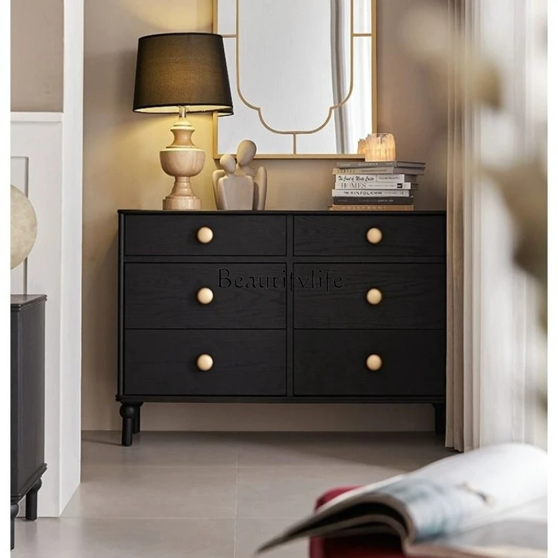 

French medieval drawer cabinet light retro all solid wood bedroom living room storage cabinet