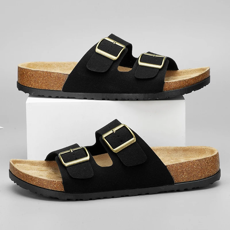 Fashionable Outdoor Lightweight Slippers Cork Sandal Summer Casual Double Buckle Home Non-slip Slides Slip on Flip Flop Shoes