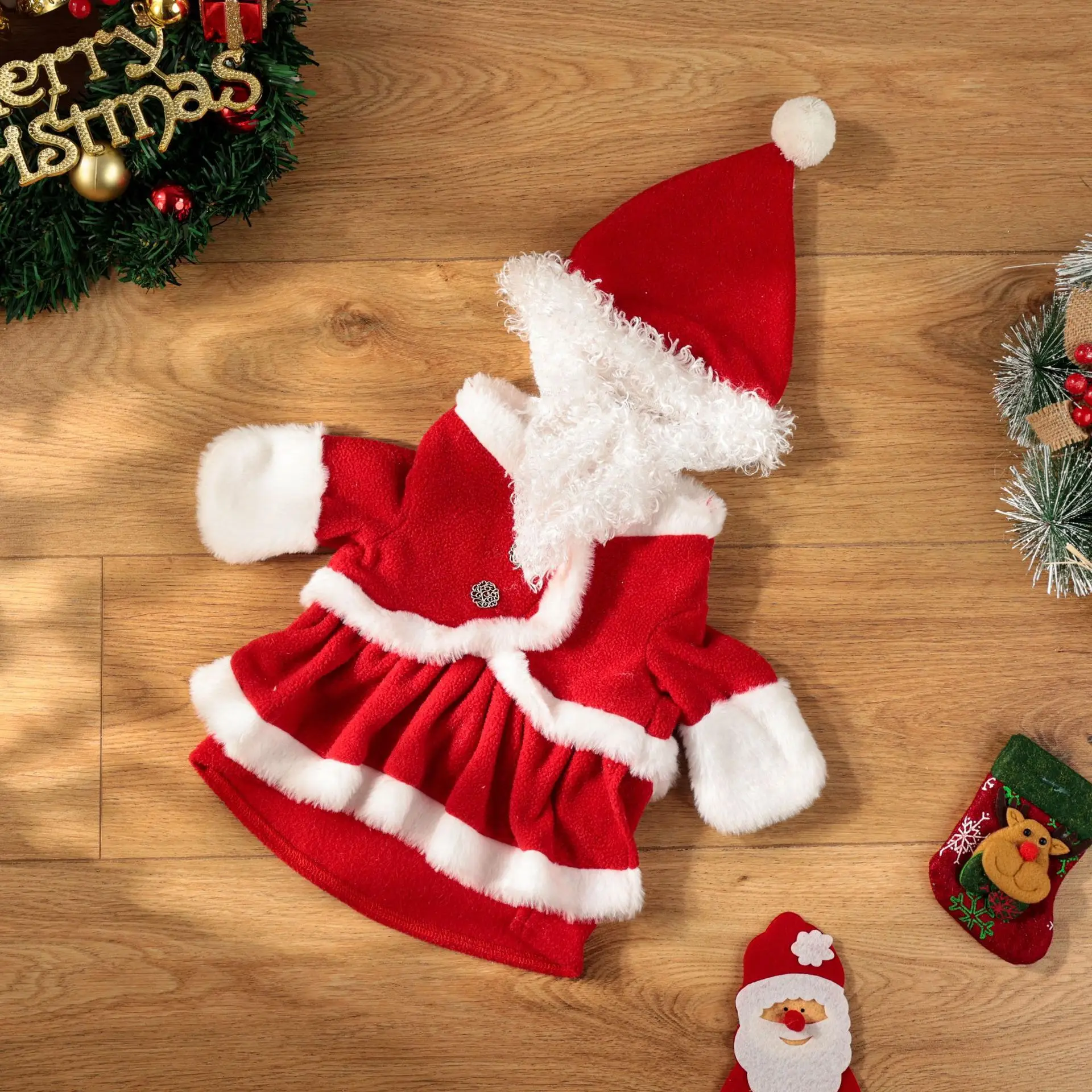 

Рождественский костюм для домашних животных, 3d пышное платье для собаки с милой шляпой, забавное праздничное платье, новогодний подарок, очаровательный прожектор для домашних животных