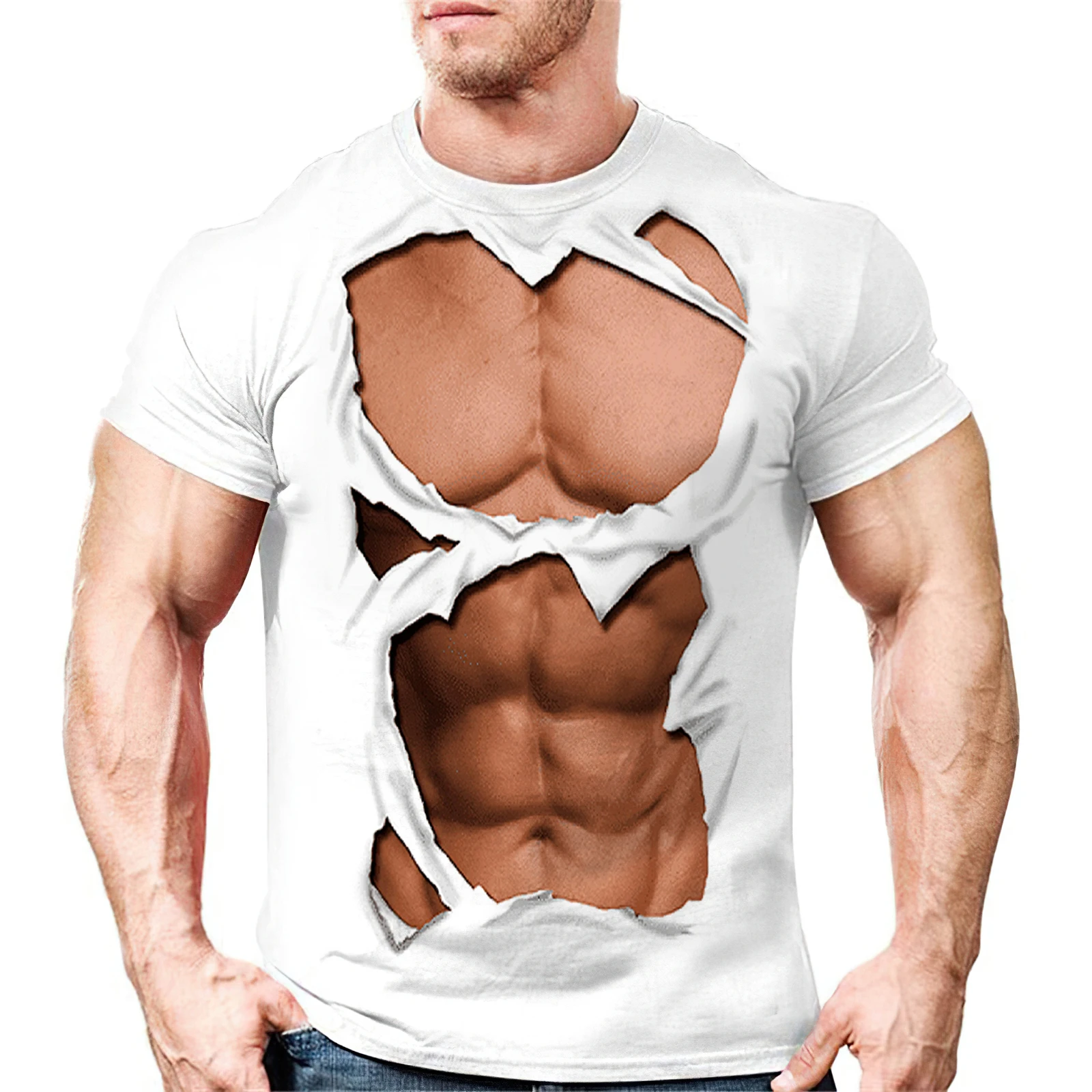 Funny Muscle Tattoo 3D Print T-Shirts Streetwear Men Fashion Casual Oversized O-Neck Short Sleeved T Shirt Tees Tops Clothing