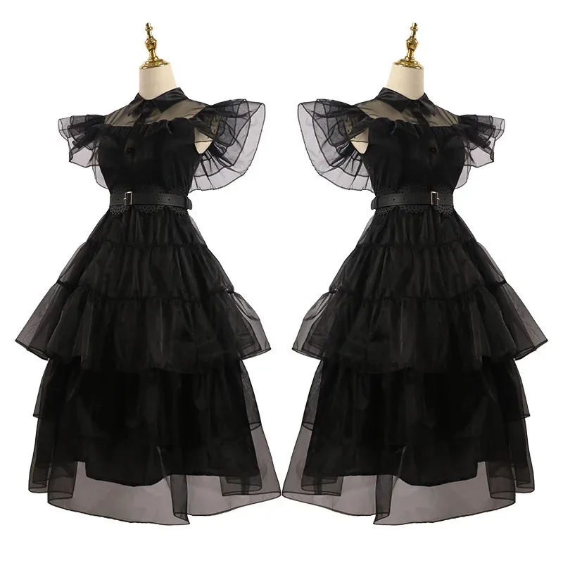 2025 New Movie Wednesday Cosplay Dresses Wednesday Addams Cosplay Costume Gothic Style Adult Kids Children Dress Halloween P ☆ ☆