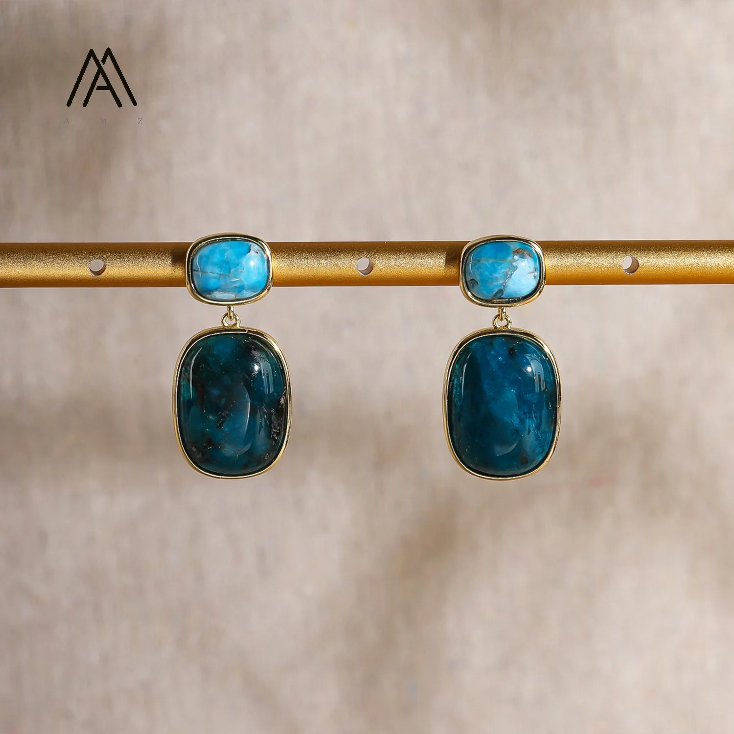 Green Agate Blue Apatite Earrings Natural Stone Drop Dangle Earrings for Women Fashion 18K Gold Plated Fashion Jewelry Gift