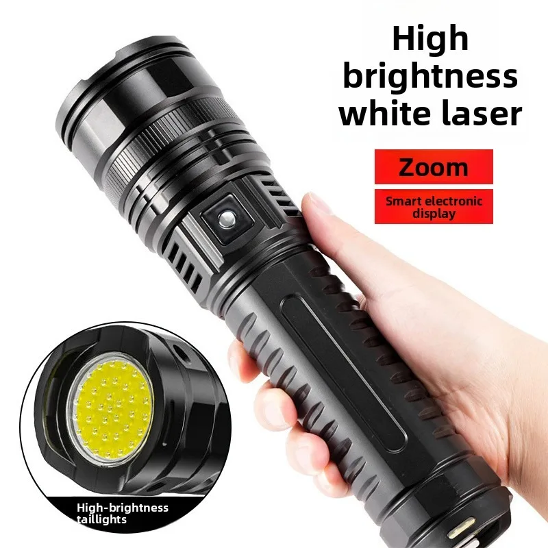 

White Laser Cannon Flashlight: Outdoor Rechargeable, COB Camping Lamp, Telescopic Zoom, High-bright Long-distance