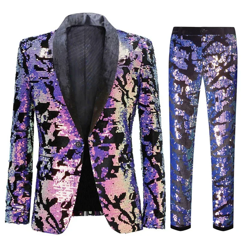 2024 European Plus Size (Blazer + Pants) Fashion Party Wear It You Are The Focus of The Room Hosting Wedding Sequin Suit 2 Sets