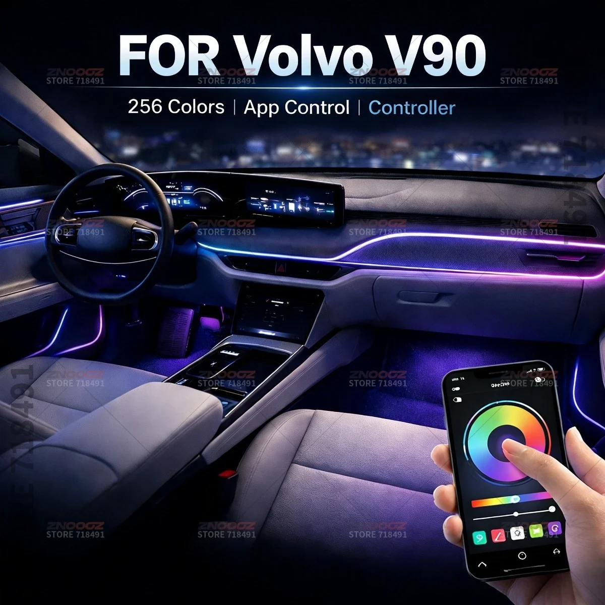 22in1 RGB Car Interior Acrylic Car Ambient Lights RGB Hidden Acrylic Strip Decoration Atmosphere Accessories For Volvo V90