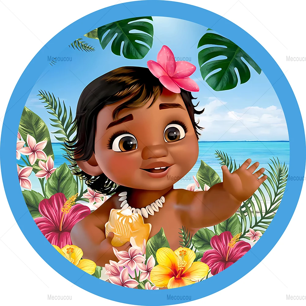 

Round Disney Moana Backdrop Custom Kids Birthday Party Banner Background Baby Shower Cartoon Photography Decoration Photo Props