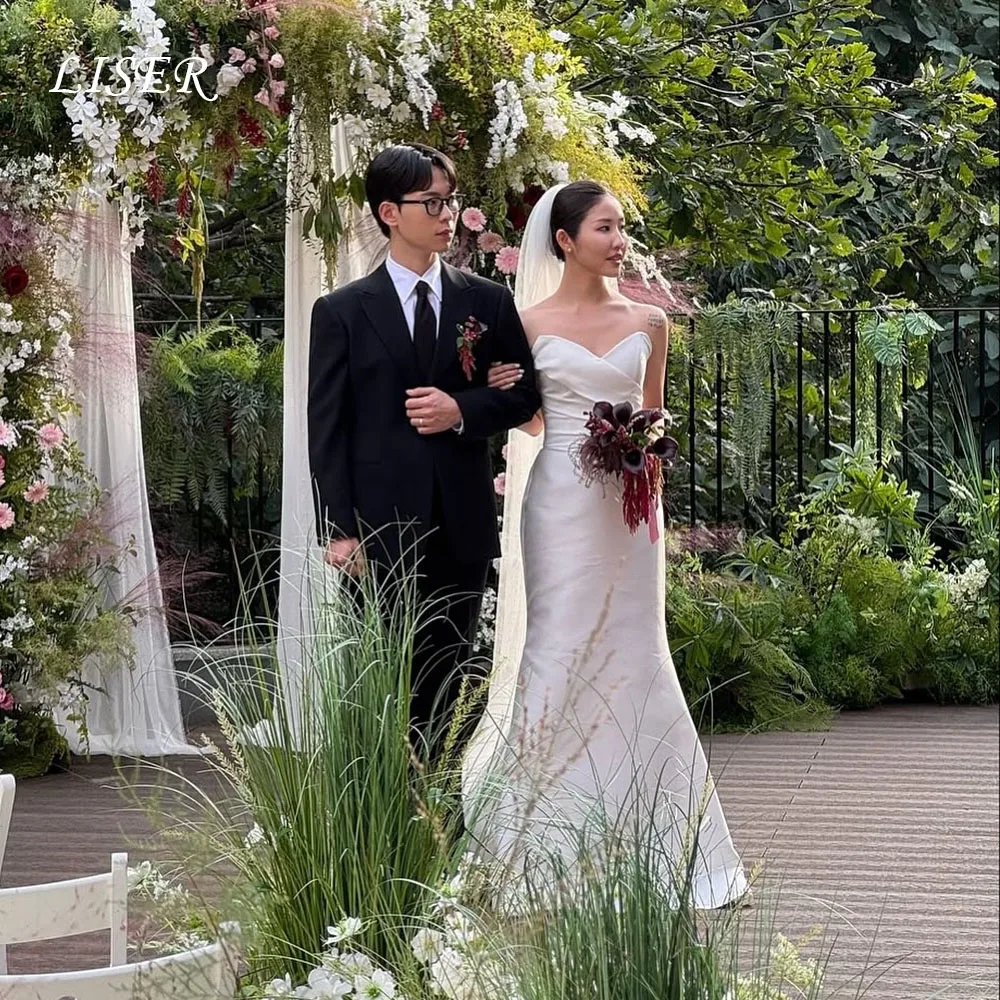 

Liser A-Line Simple Sweetheart Korea Wedding Dresses Photo Shoot Silk Satin Elegant Long Bridal Gowns Customized 웨딩드레스