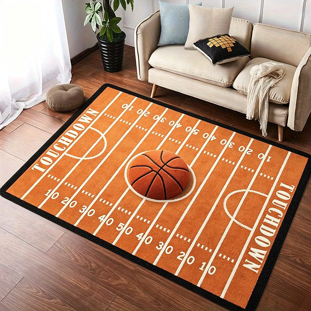 Sport Court Rug Popular Athletic Field Ball Pattern Floor Mat Chic Household for Living Room Game Room Lounge Indoor Living Area