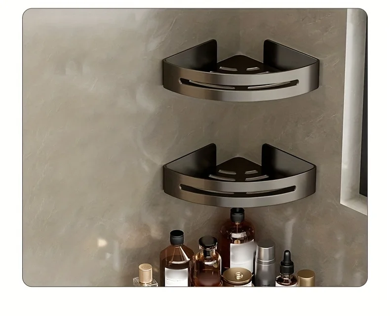 1 Stück nicht bohrendes Aluminium-Badezimmer-Aufbewahrungsregal – an der Wand montiertes Eckregal zur Aufbewahrung von Badezimmer-Shampoo-Duschgel-Kosmetik – Detail 5