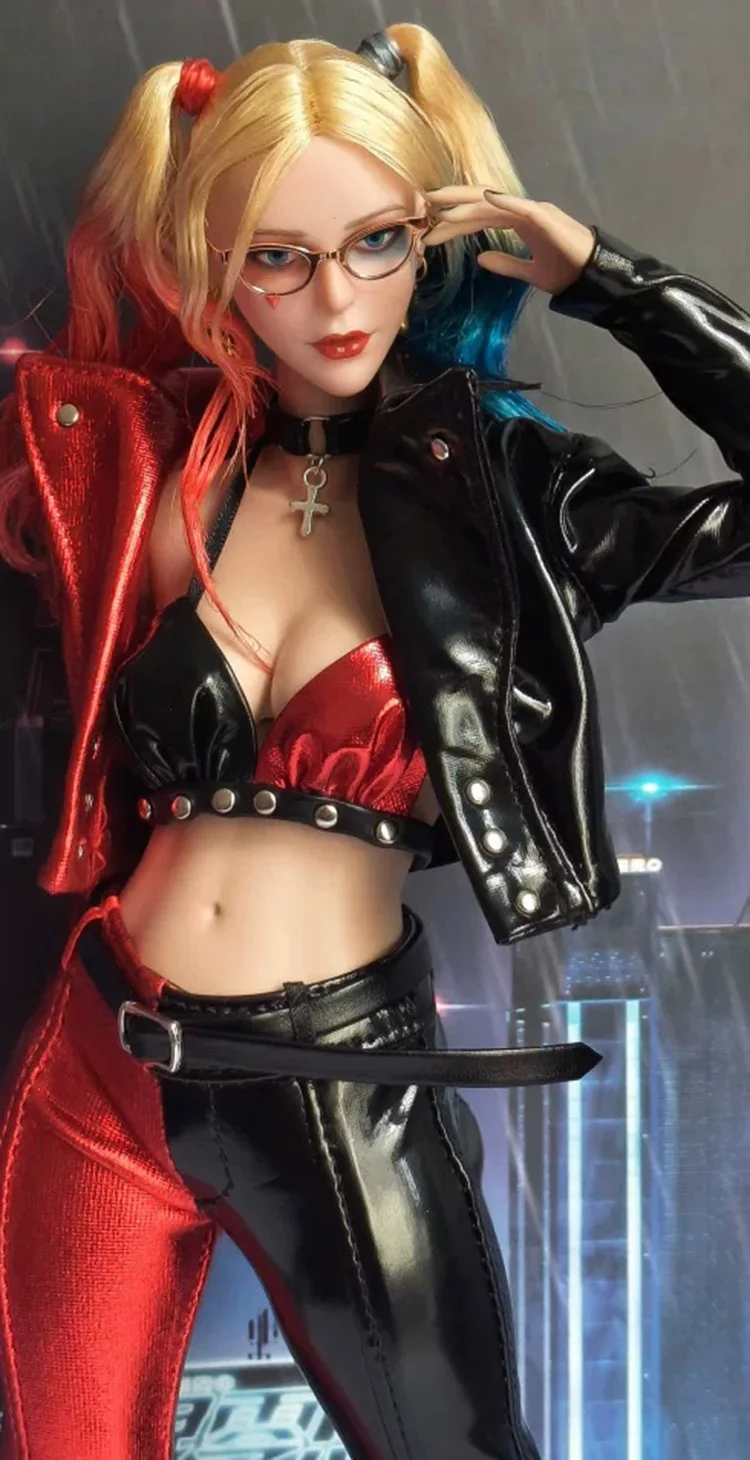 1/6 Scale Joker Girl Leather Clothes Set Clown Color Blocking Jacket Bra Pants Sets for 12in Action Figure Body Model Toys - view 6