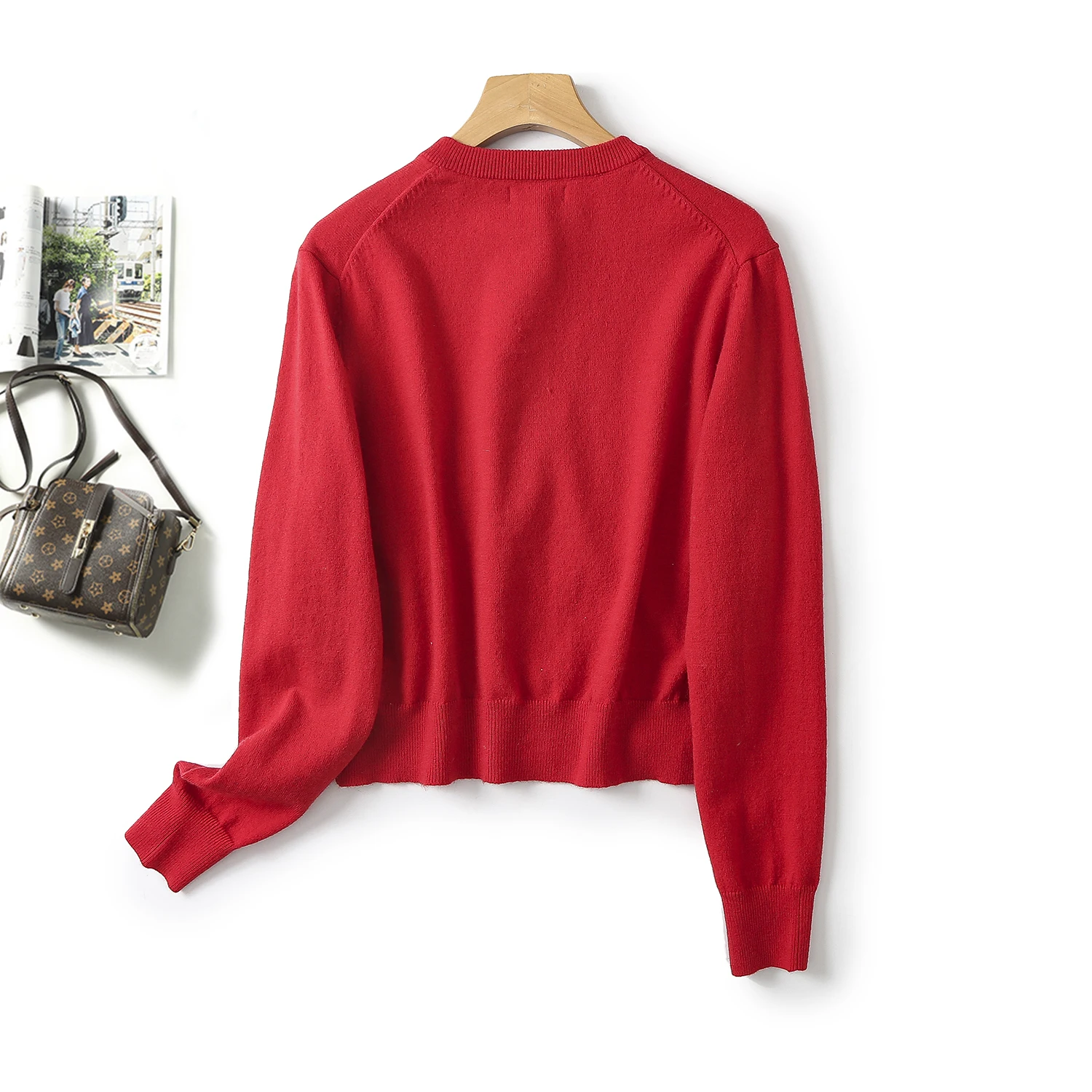 Ethereal  MD 2024 new style of Women\'s casual red wool blend short knit cardigan coat