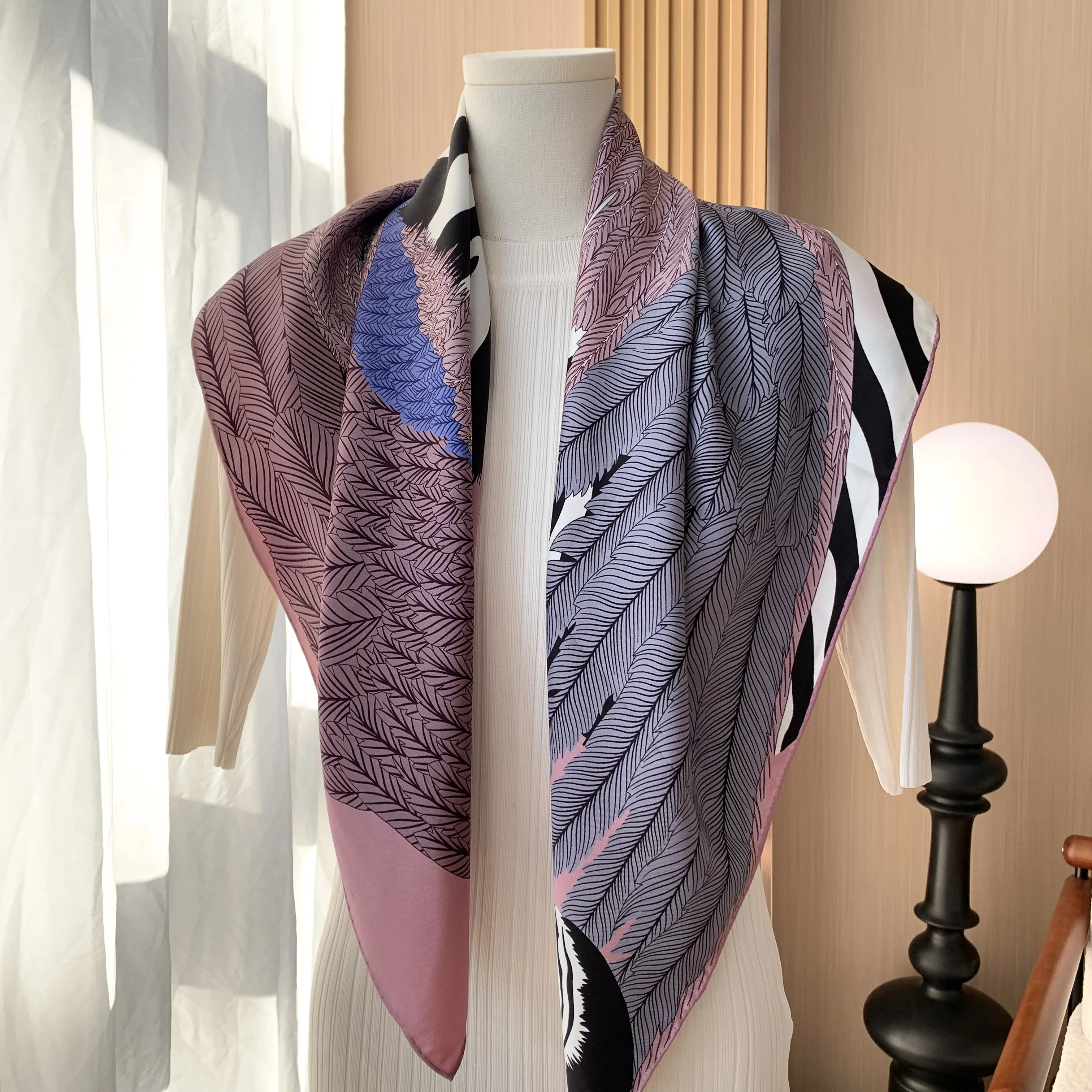 

Women's Silk Scarf with Pink Zebra Pattern - Luxury Designer Design Sunscreen Decorated Party Shawl 90 cm Wide 18 mm Thick Silk