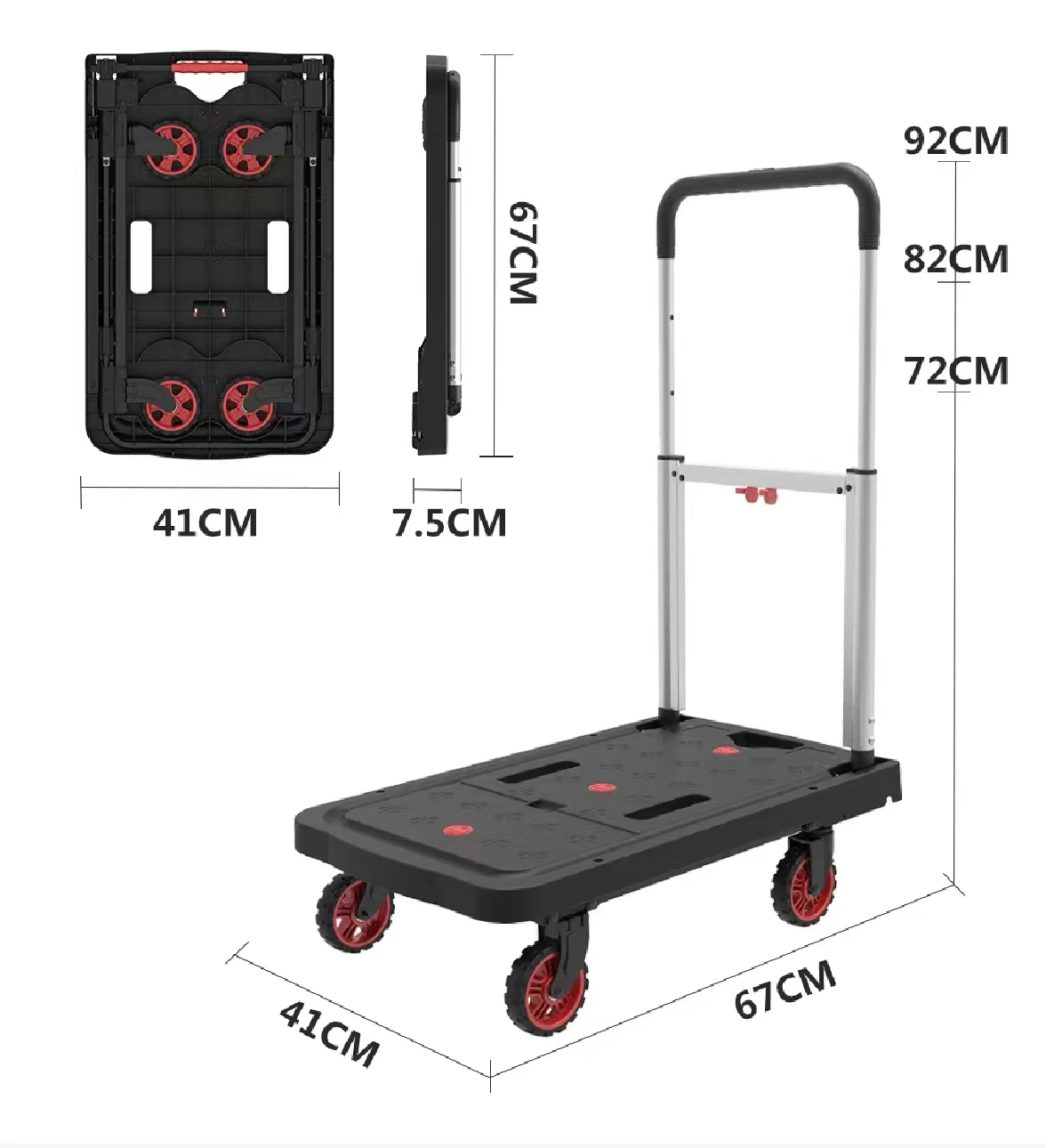 Compact Aluminum 130kg Heavy Duty Platform Flatbed Retractable Four-wheels Dolly Folding Luggage Hand Trolley Cart Manufacturer