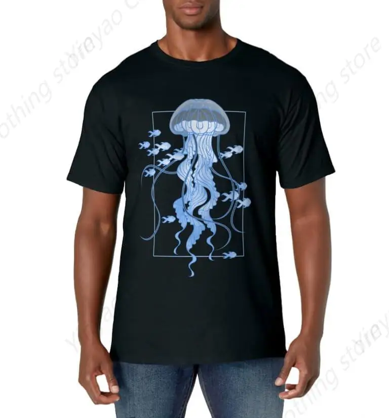 Fun and fashionable jellyfish pattern T-shirt men's and women's casual versatile short sleeved cotton loose top