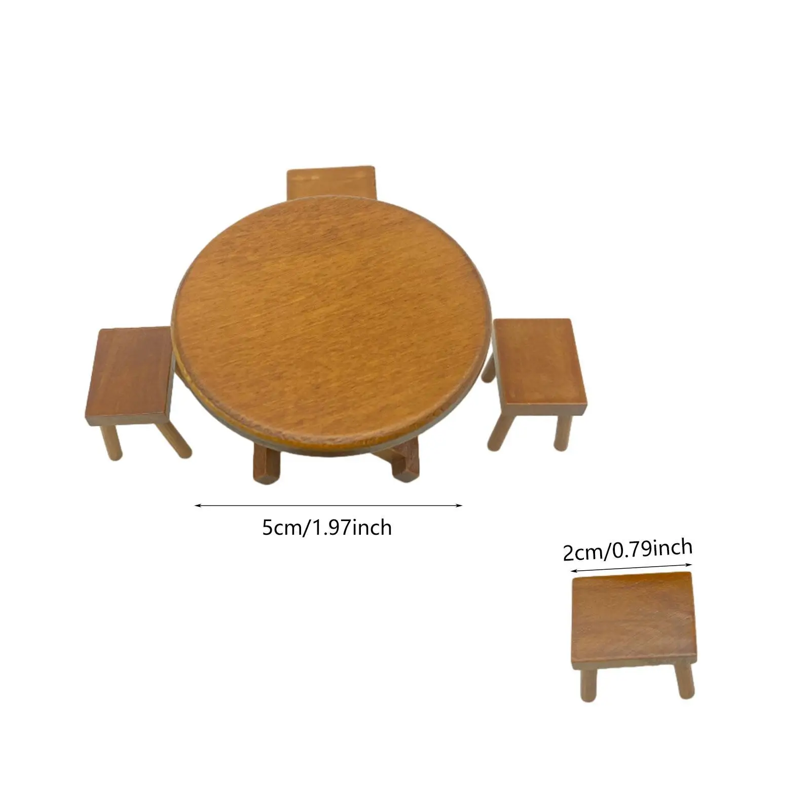 Ensemble de modèles de chaise de table à manger en bois, mini table et tabouret en bois 1:12,