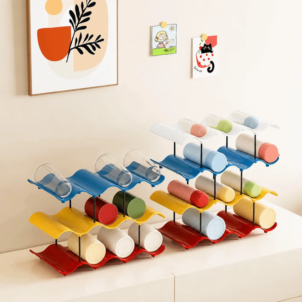

Modern Waveform Cup Storage Organizer Bar Holder Space-Saving Multi-Layer Cup Rack Colorful Desktop Cup Holder Office