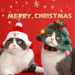 Cosplay Christmas Pet Scarf Cat Puppy Christmas Tree Cartoon Ball Knitted Yarn Scarf Hat Set Cat Accessories Dog Christmas Hat