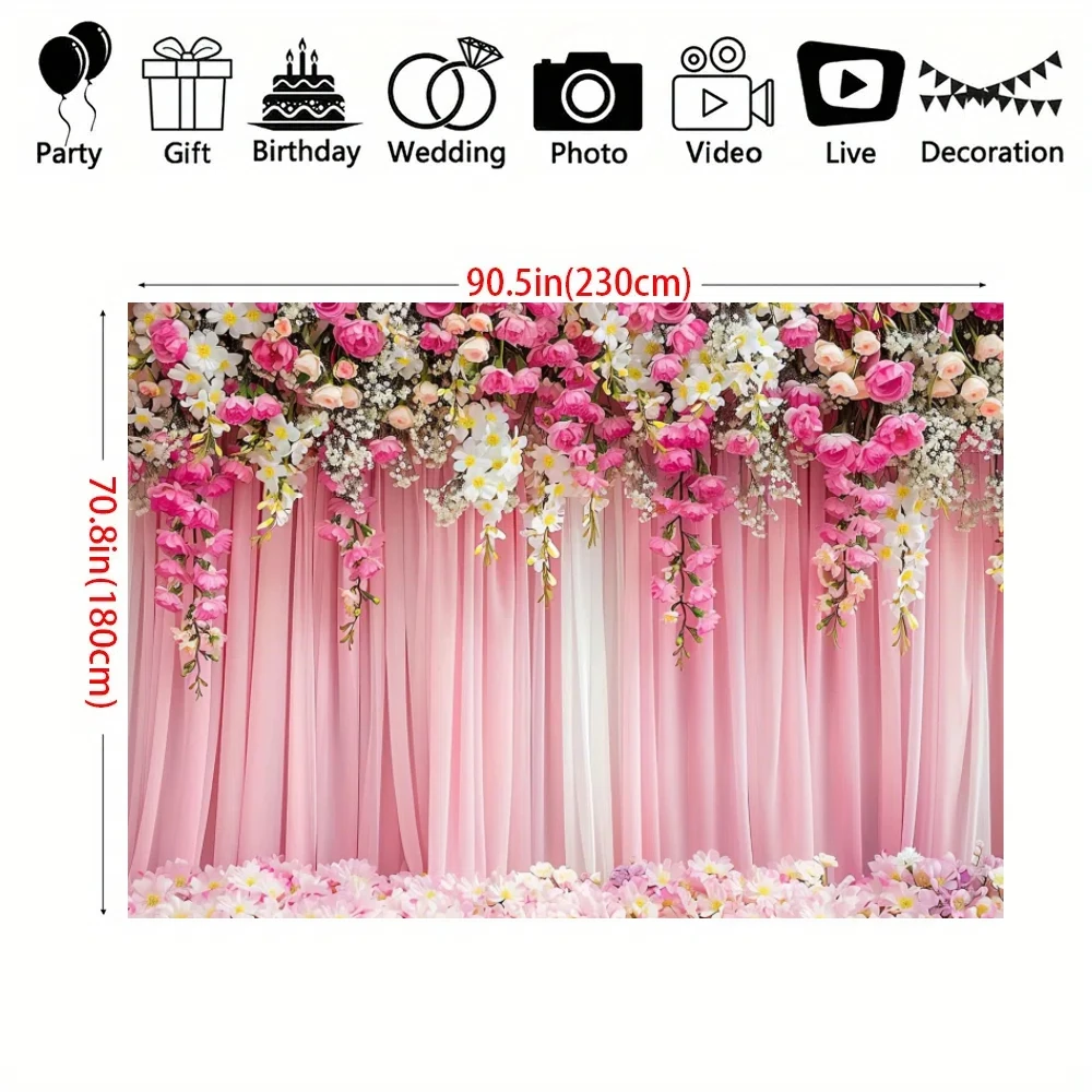 1pc Flower photography background, Wedding - birthday pink flower background banner, flower photography background Dessert table