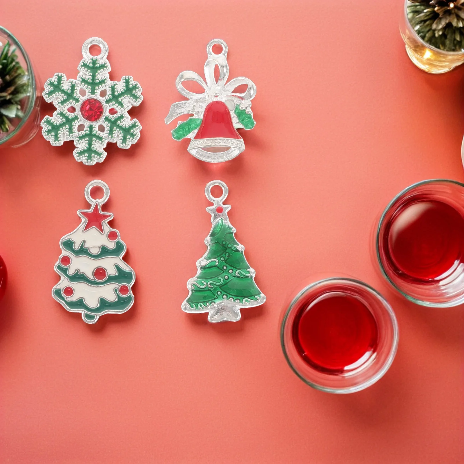 

24pcs Christmas Tree Charms Alloy Snowflake Bell Pendants For Diy Jewelry Making Holiday Crafts Festive Charm Collection Xmas