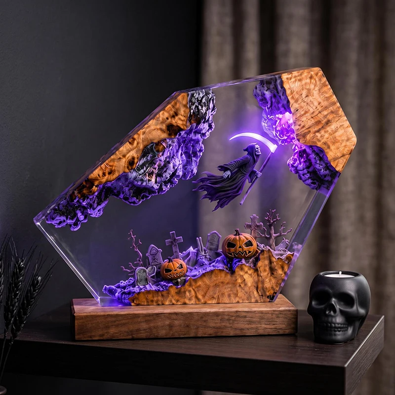 Customized Items Resin Table Light Witch Figure Theme LED Night Light Creative Artistic Room Decoration Lamp USB Charge - view 2