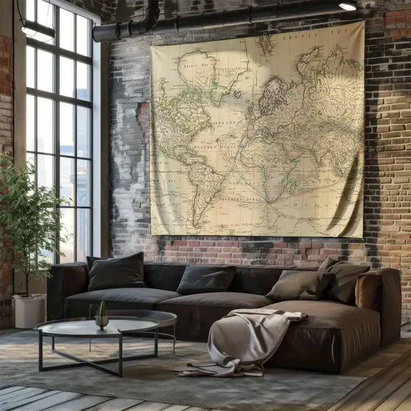 Vintage World Map Tapestry Ancient Europe Asia Wall Hanging Decor Room Aesthetic Travel Theme Home Textile Art #5