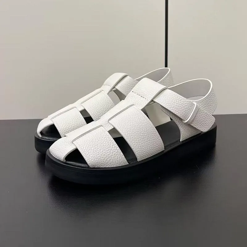 

Сандалии с плетеным дизайном и ремешком на спине, сандалии на толстой подошве, женские сандалии из натуральной кожи с закрытым носком, летняя обувь для отдыха, гладиаторские туфли