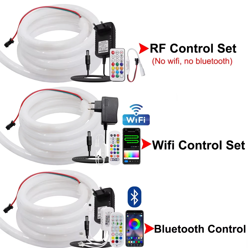 360 원형 네온 LED 스트립 조명, 스마트 와이파이 블루투스 리모컨, 방수 네온 로프 조명, 휴일 장식, RGB IC, 24V, WS2811