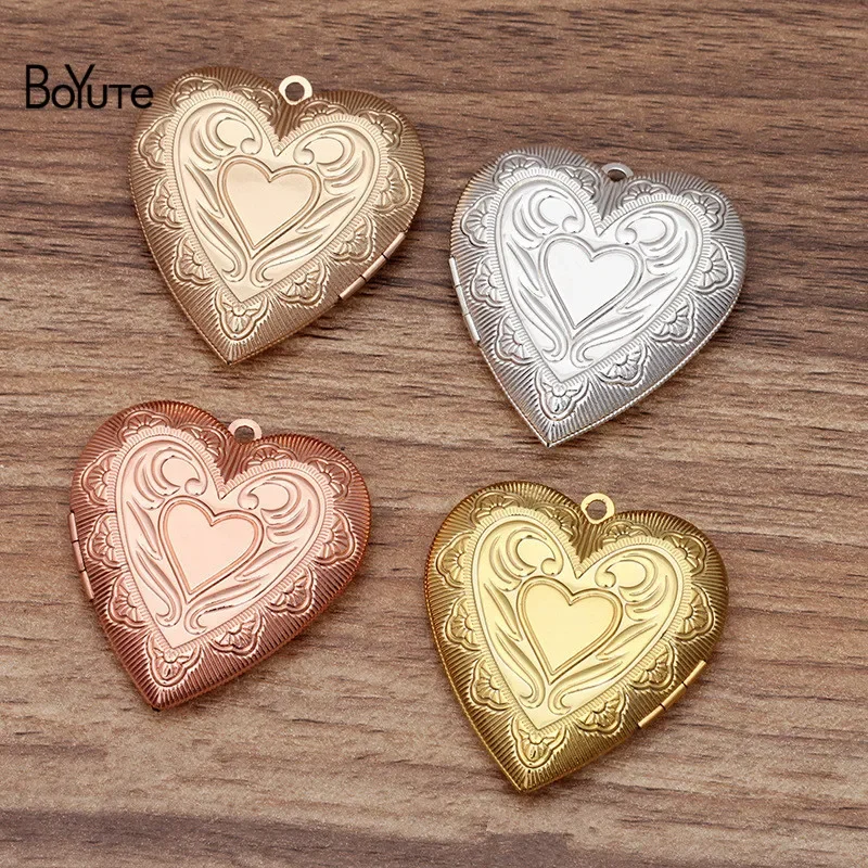 BoYuTe (4 Pieces/Lot) 40*41*8MM Metal Brass Heart Shaped Photo Locket Factory Direct Wholesale Locket Pendant