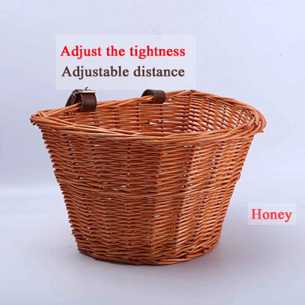 

Bicycle Basket Wicker Front Kids Handlebar Baskets Durable Large Storage Rattan Food Easy Attach Metal Bracket Sturdy Cycling