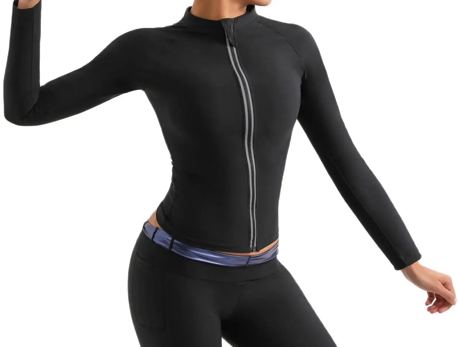 Sweating clothes, running sweating fitness clothes, body sculpting, body yoga clothes, women's sports hooded jacket, sweating