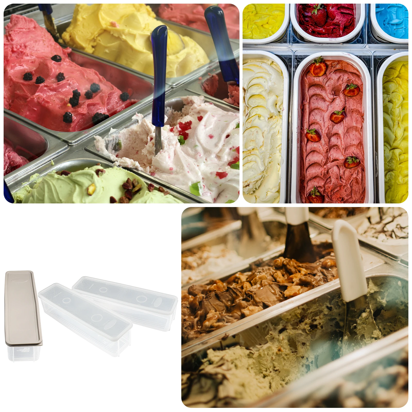

3pcs Food Containers Ice Cream Box Fruit Storage Keeper Healthy PP Kitchen Gadget Sealed Lids Fridge ganization Dessert